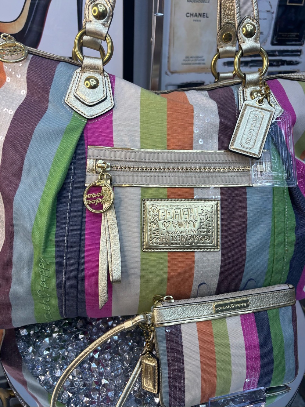 *SOLD*Coach 2010 y2k Poppy Legacy Stripe Glam Tote w/ matching wallet EUC - Picture 4 of 16